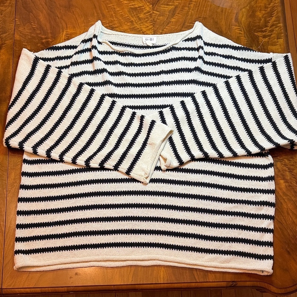 BiBi Black and White Striped Sweater Size XL